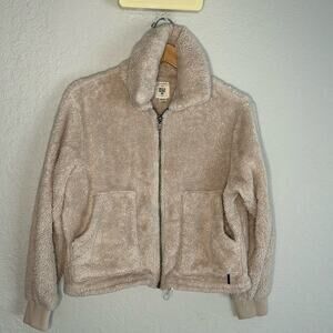 Billabong Teddy Faux Fur Full Zip Jacket Warm Cozy Fall Pockets Tan Small Winter